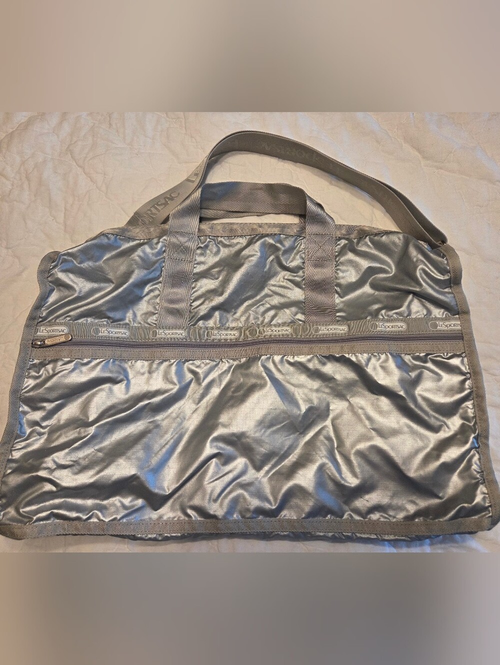 LeSportsac Metallic Silver Large Weekender Duffle Travel Bag